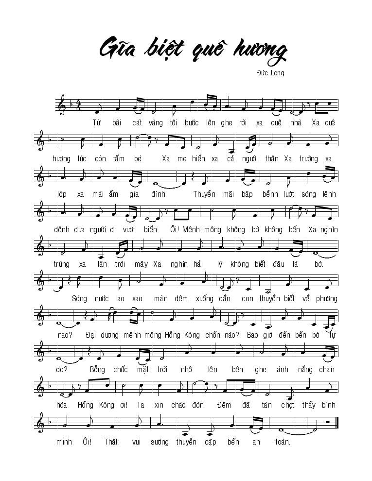 Sheet nhạc Giã Biệt Quê Hương